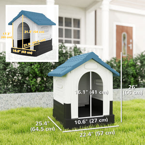 Outside Dog Kennel House with Windows, Base Support, for Garden Patio, Miniature Dogs, 64.5 x 57 x 66cm – view 2