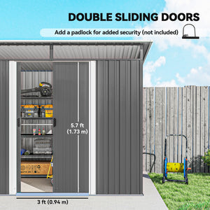 8.5' x 6' Small Gardening Shed Lockable Steel Utility Storage Outdoor Backyard Garden for Gardeners, Grey – view 4