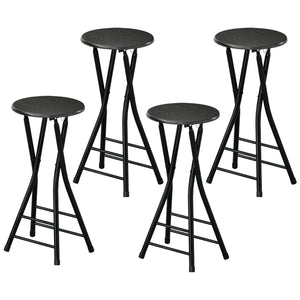 Set of 4 Foldable Barstools, Counter Height Bar Stools with Footrest and Steel Legs for Kitchen Island, Black