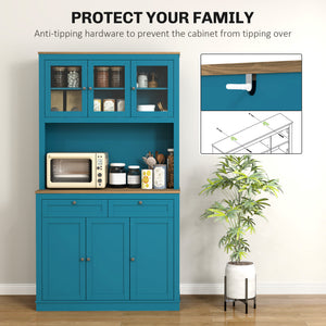 71" Pantry Cabinet with Microwave Space, Buffet with Hutch, 2 Drawers, Adjustable Shelves and Glass Doors – view 26