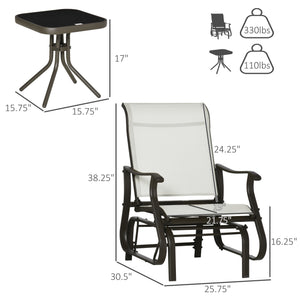 3PCs Gliding Rocking Chair & Bistro Tea Table Set, Cream White