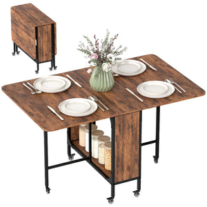Folding Dining Table, Extendable Kitchen Table for Small Spaces with Storage Shelf and 6 Wheels – view 22