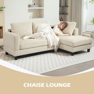 L Shaped Couch, L Shape Sofa with Chaise Lounge and Spring Cushion for Living Room, Bedroom, Beige – view 3