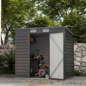 6 x 4FT Galvanized Garden Storage Shed, Metal Outdoor Shed with Double Doors and 2 Vents, Grey – view 7