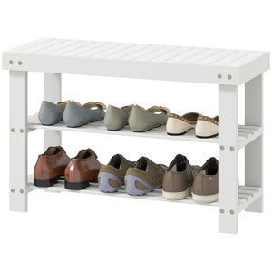 Bamboo Shoe Storage Bench, 3-Tier Entryway Bench with 2 Storage Shelves for Hallway, Holds 6 Pairs, Black – view 8