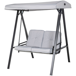 2-Seater Outdoor Porch Swing with Adjustable Canopy, Patio Swing Chair for Garden, Poolside, Backyard, Beige – view 4