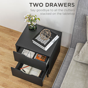 Modern Bedside Table, Nightstand with 2 Drawers and Pine Wood Legs for Bedroom, Living Room, White – view 11