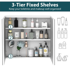 Wall Mounted Mirror Cabinet, Bathroom Medicine Cabinet with Mirror, 2 Doors and 3-tier Shelving, Silver
