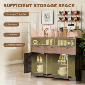 Sideboard, Buffet Cabinet with 4 Barn Doors and 3 Drawers, Coffee Bar Cabinet with Adjustable Shelves, Black – view 10
