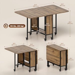 Folding Dining Table, Extendable Kitchen Table for Small Spaces with Storage Shelf and 6 Wheels – view 9