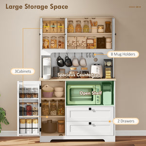 Kitchen Pantry Cabinet, 64" Tall Kitchen Hutch with 3 Cabinets, 2 Drawers, Adjustable Shelves – view 10