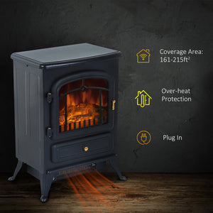 16" Freestanding Electric Fireplace Heater Fire Stove with Wood Burning Flame 750/1500W Black – view 4