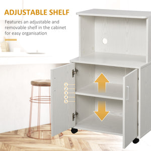 Microwave Cart on Wheels Utility Trolley Storage Sideboard Bookcase with 2-door Cabinet, Grey Wood Grain