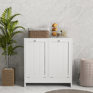 Tilt-Out Laundry Storage Cabinet, Modern Laundry Hamper with 2 Compartments for Bathroom Washroom, Black – view 13