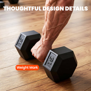 Soozier 2 x 10lbs Rubber Dumbbells Weight Set, Dumbbell Hand Weight for Body Fitness Training for Home Office Gym