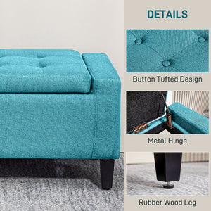 Storage Ottoman Bench, Linen Upholstered Bench with Tufted Design, Green