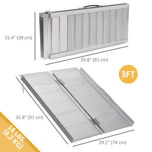 3ft Textured Aluminum Folding Wheelchair Ramp, Portable Threshold Ramp, for Scooter Steps Home Stairs Doorways