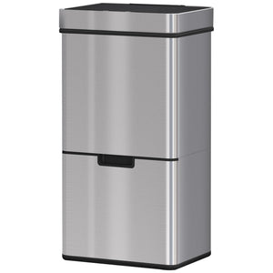 Sensor Trash Can, 19 Gallon Stainless Steel Kitchen Garbage Can with 3 Compartments, Removable Inner Buckets, Silver