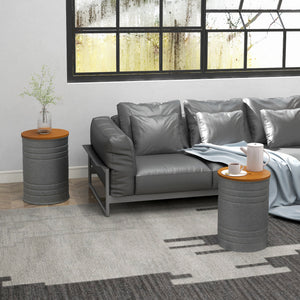Round Side Table Set of 2, Nesting Coffee Tables w/ Wooden Lid – view 14