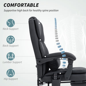 Office Chair with Massage, Pet-Friendly Faux Leather Reclining Desk Chair with Lumbar Support, Footrest – view 4