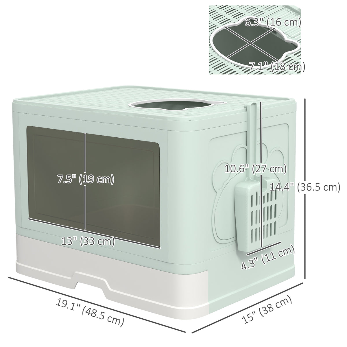 Cat Litter Box, Front Enter & Top Exit Cat Litter Tray with Scoop, Pull-out Tray, Easy to Clean, Green – view 2
