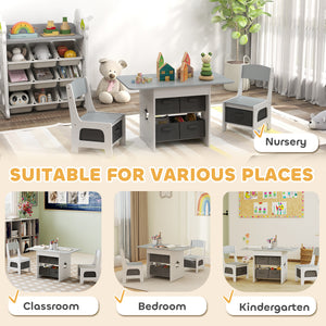 Qaba 3 Piece Kids Table and Chair Set with 6 Removable Drawers, for Classroom, Living Room, Bedroom, Nursery