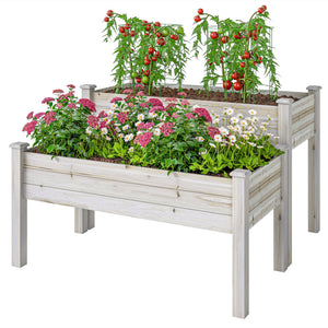 2 Tiers Wood Plant Raised Bed Flower Vegetable Herb Grow Box Stand Garden Step Planter Stand Free