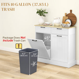 Hidden Garbage Bin Cabinet, Tilt Out Trash Cabinet w/ 2 Drawers, Freestanding Kitchen Island for Laundry – view 11