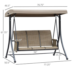 3 Person Porch Swing Outdoor Swing Chair with High Back Design, Side Pouches and Adjustable Canopy, Brown – view 2