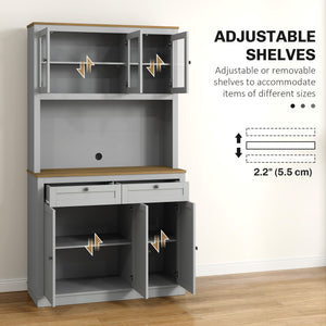 71" Pantry Cabinet with Microwave Space, Buffet with Hutch, 2 Drawers, Adjustable Shelves and Glass Doors – view 32