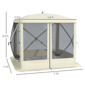 Pop-Up Tent, Foldable Screen Tent with Carry Bag, Zippered Door and Ground Stakes, Fits 3-4 People, Beige