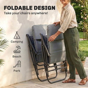 Folding Rocking Chair Set of 2 Padded Rockers with Armrest, Navy Blue – view 17