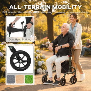 Foldable Rollator Walker with Seat for Seniors, Lightweight Rolling Walker with Adjustable Handles - Green