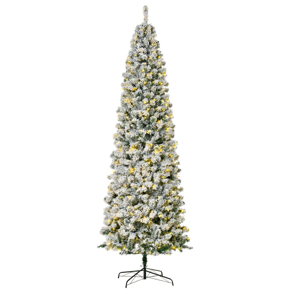 6ft Prelit Artificial Pencil Christmas Tree, Snow Flocked Slim Xmas Tree with Warm White LED Lights - Green – view 2