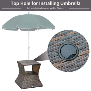 Rattan Wicker Side Table, 21.3" Square Outdoor End Table with Umbrella Hole 2-Tier Storage for Patio Garden – view 4