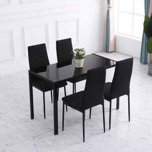 Modern Dining Chairs High Back Upholstered Linen Fabric with Metal Legs for Kitchen Black