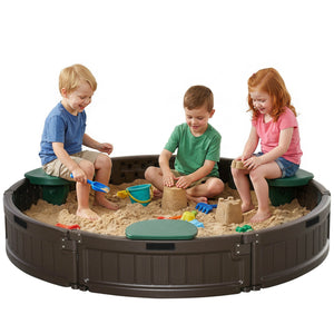 Kids Sandbox with Cover, Seat, Sandbox Outdoor for Backyard, Brown