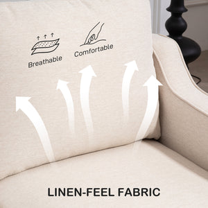 3 Seater Sofa, Modern Couch with Pocket Spring, Linen Upholstered, Thick Padded, Beige – view 5