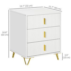 Drawer Chest, 3-Drawer Storage Cabinet Unit with Metal Legs for Living Room, 19.7"x15.7"x24.8", White