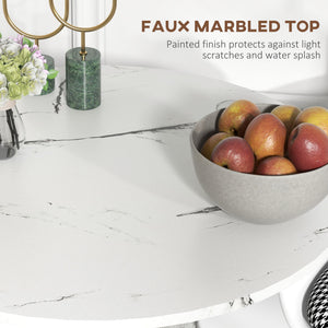 Round Dining Table, Modern Dining Room Table with Faux Marble Top, Steel Base, Space Saving Small Kitchen Table, White
