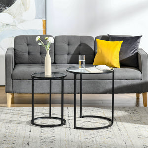 Set of 2 Nesting Coffee Tables with Metal Base, Round Side Table with Tempered Glass Tabletop for Living – view 7