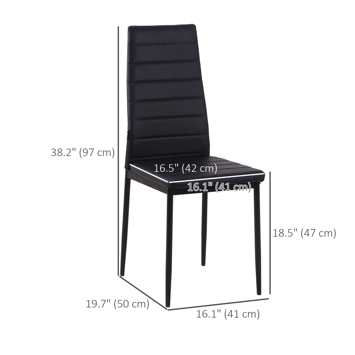 High Back Dining Chairs, Modern Upholstered PU Leather Accent Chairs with Metal Legs for Kitchen, Set of 4, Black