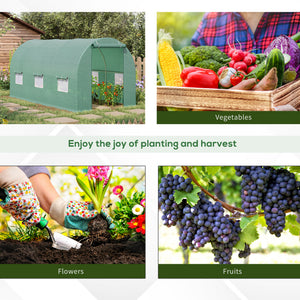 15' x 6.6' x 6.6' Walk-in Tunnel Greenhouse Garden Plant Seed Growing Warm House Outdoor Hot House w/ Roll Up Door, Windows, PE Cover Green