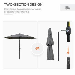 9FT 3 Tiers Patio Umbrella Outdoor Market Umbrella with Crank, Push Button Tilt for Deck – view 12