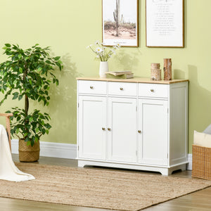 Modern Sideboard, Buffet Cabinet with Storage Cabinets, Drawers and Adjustable Shelves for Living Room, White