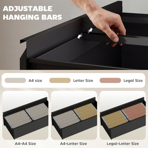 Lateral Filing Cabinet with 2 Drawers, Lockable Steel File Cabinet for A4/Letter/Legal Size Files, Black