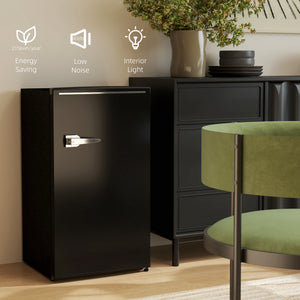 Retro Mini Fridge, 3.1 Cu. Ft Single Door Compact Refrigerator with Adjustable Thermostat, 2 Glass Shelves, Black