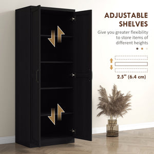 63" Kitchen Storage Cabinet, 5-tier Pantry Cabinet with Doors and Adjustable Shelves for Dining Room, Black – view 4