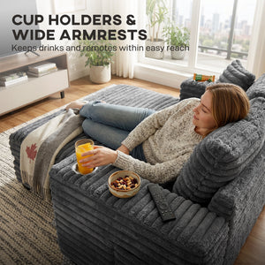 60" Chaise Lounge Chair, Oversized Upholstered Sofa Bed with Cup Holders & Pillows – view 13