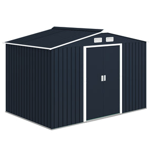 9.1'x6.4'x6.3' Garden Storage Shed w/ Foundation Kit Metal Tool Storage House w/ Double Doors Dark Grey
